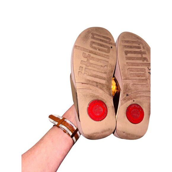 Fitflop Demelza Logo Toe-Thong Sandals Metallic Gold Leather Sandals 7 Cushioned - Picture 7 of 12